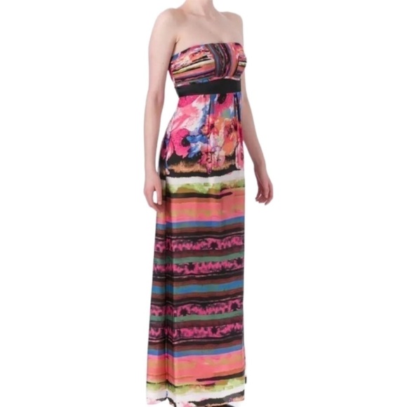 Sue Wong Colorful Watercolor Strapless Floral Pleated Gown Maxi Dress Size 6 - Picture 2 of 12